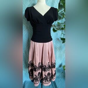 Black & Pink Vintage Inspired Formal Dress with Floral Detail